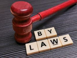 red gavel with scrabble letters spelling bylaws